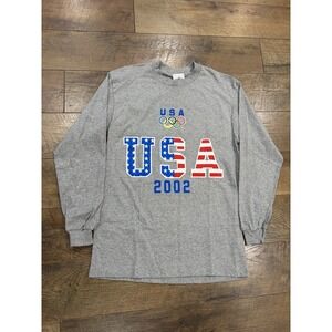 Vintage 2002 USA Olympics Long Sleeve Graphic Tee Medium Grey